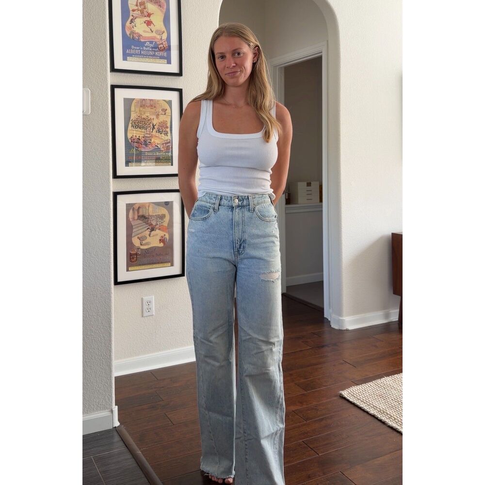 Edwin High Rise Wide Leg Jeans Light Wash 100% Cotton Size 25